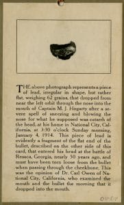 image of a portion of a bullet with text describing Hogarty's story.